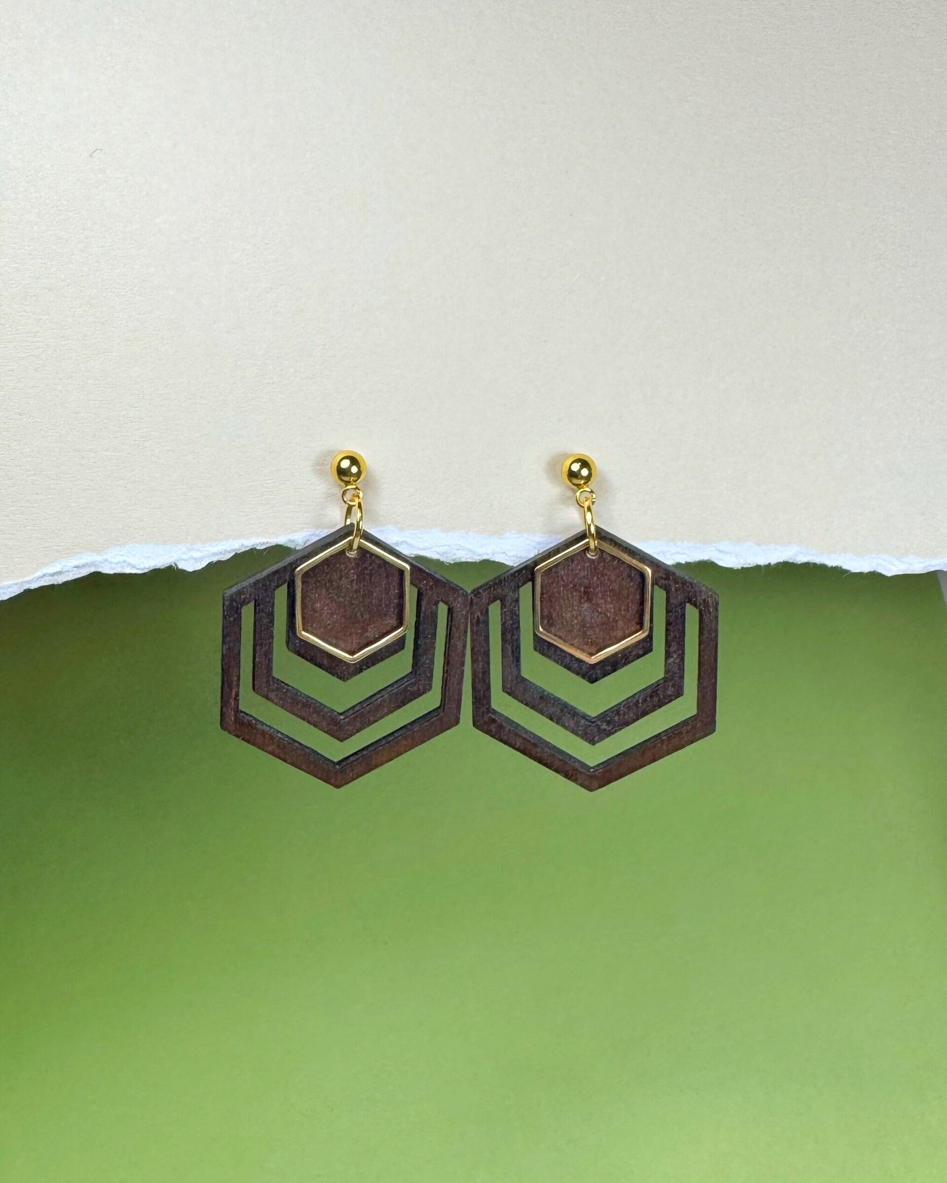 Pendientes Hexágono Madera - 2