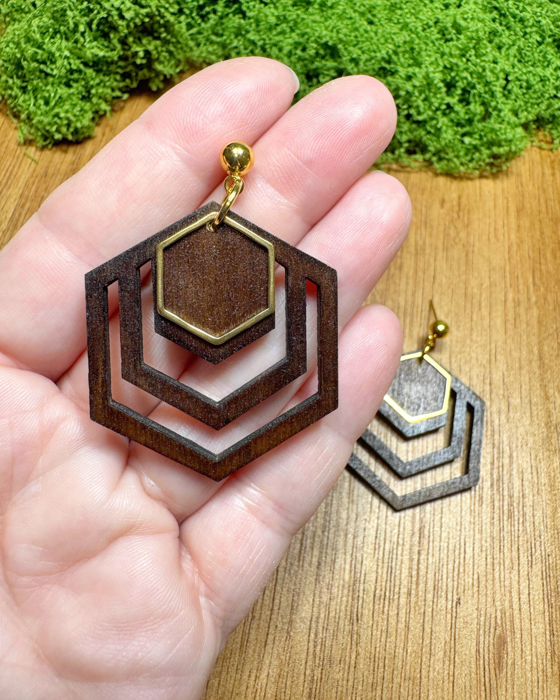 Pendientes Hexágono Madera - 4