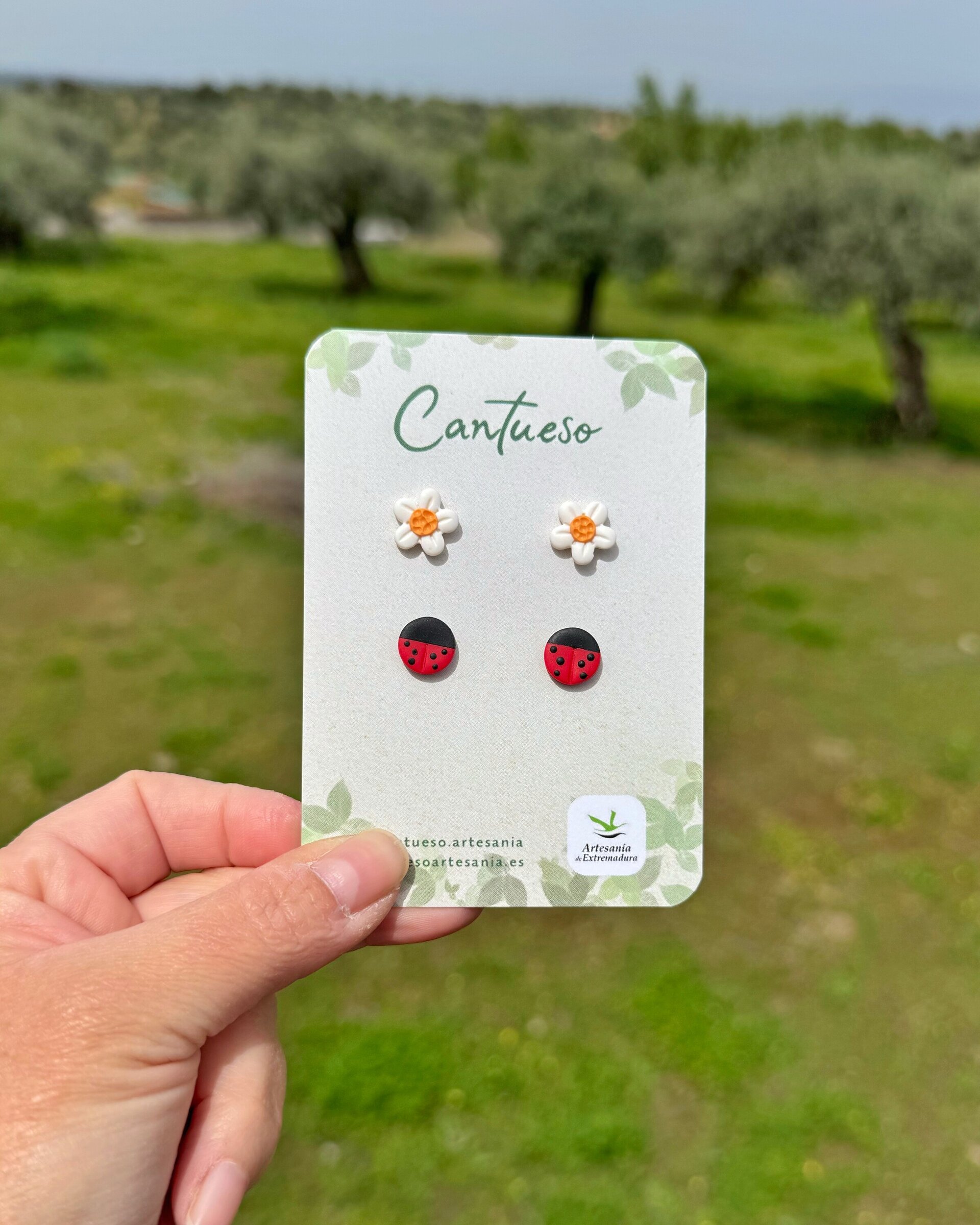 Pendientes Botón Mini Margarita/Mariquita - 1