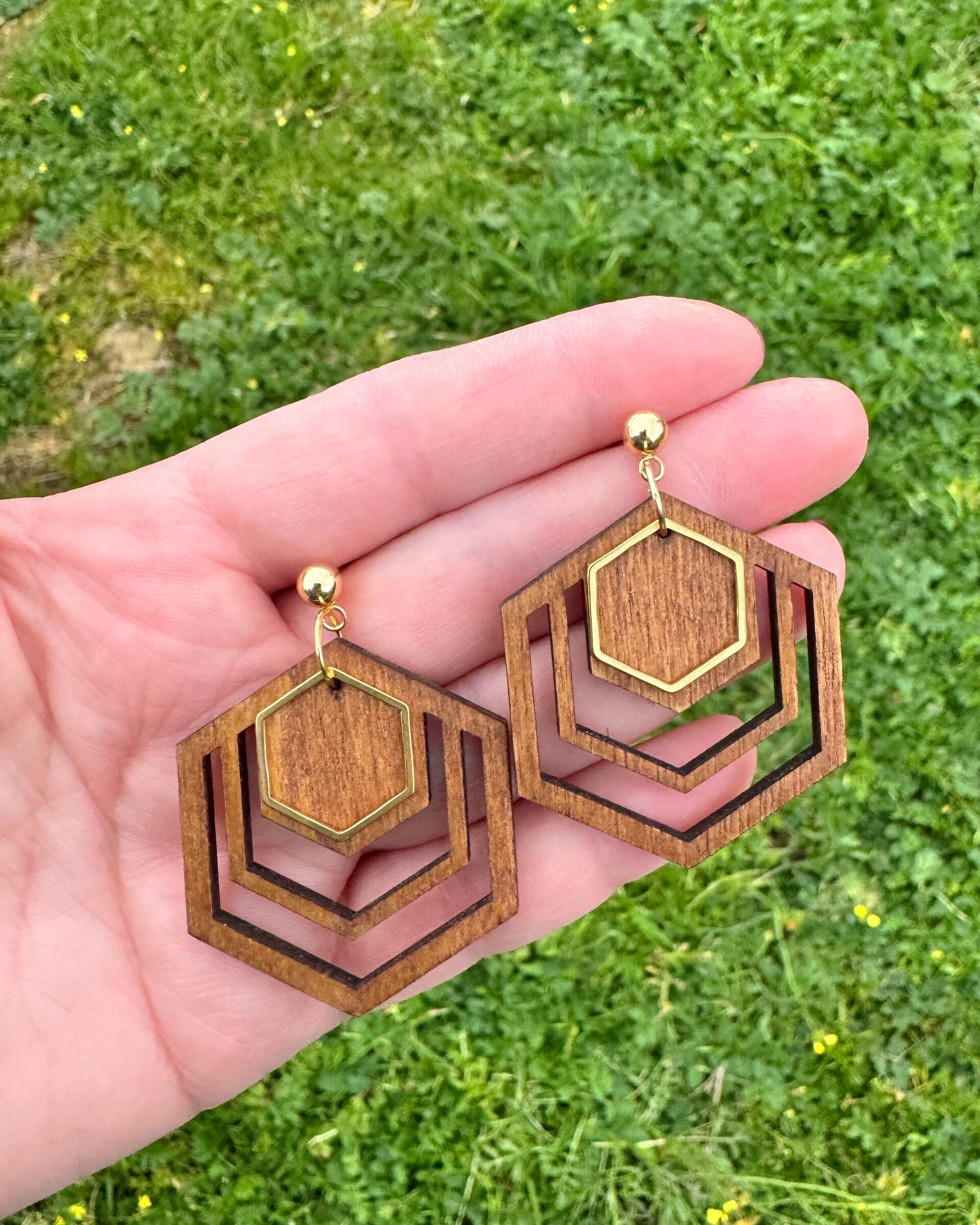 Pendientes Hexágono Madera - 5