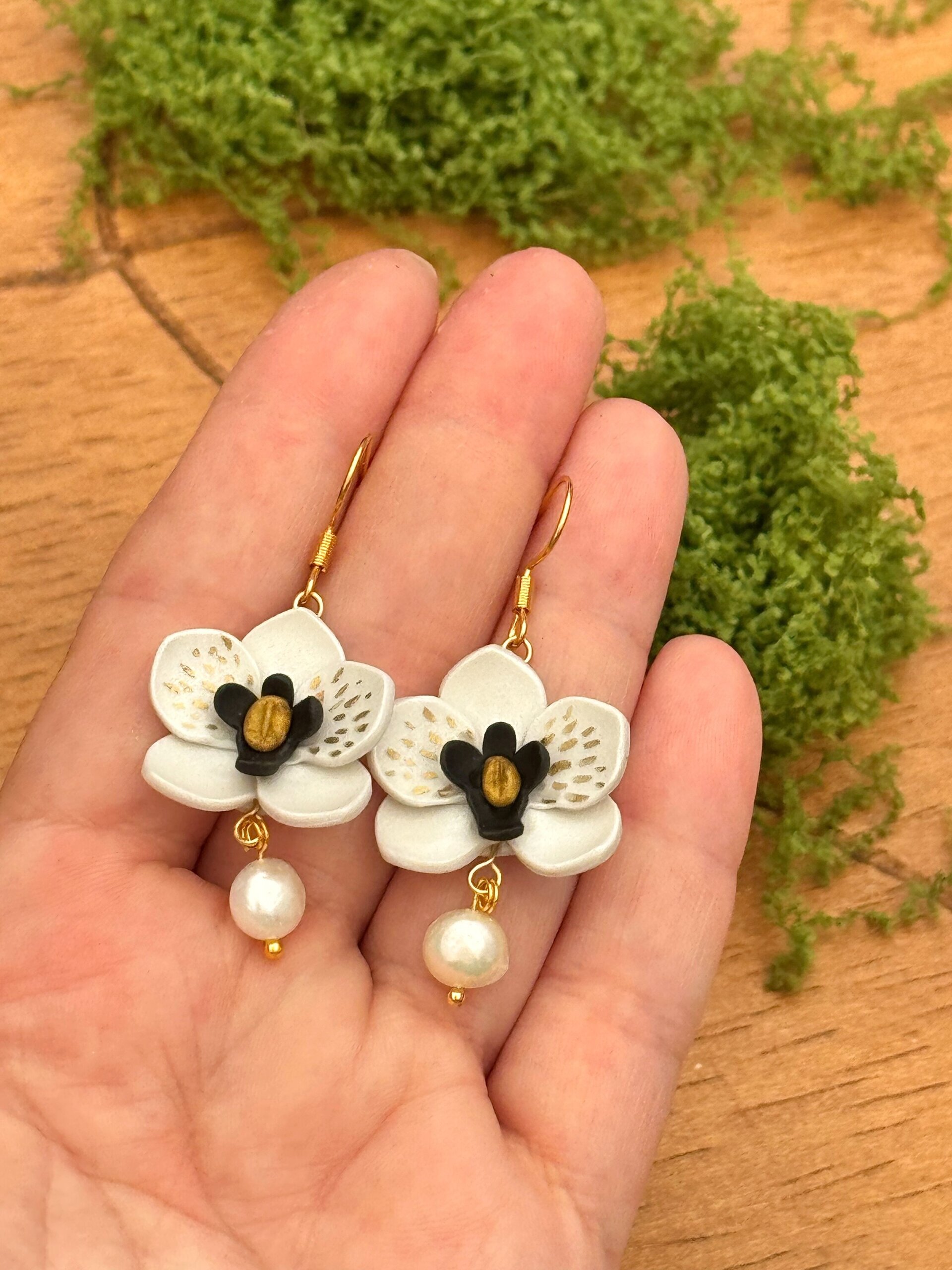 Pendientes Orquídea con perla - 3