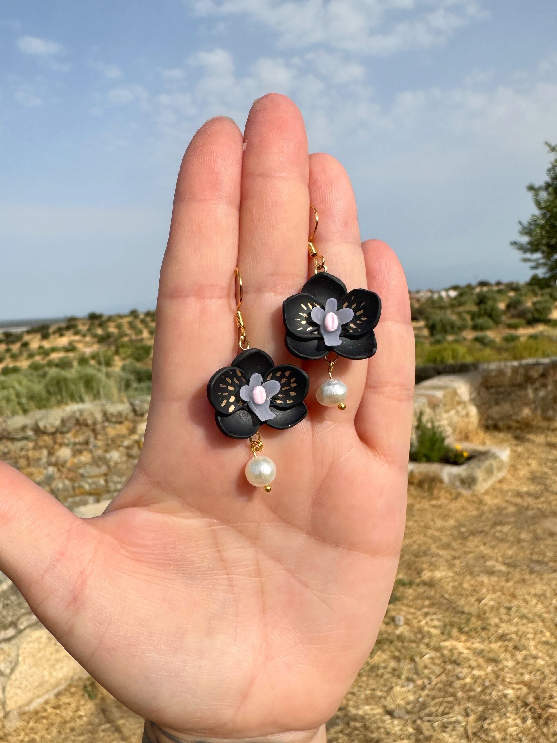 Pendientes Orquídea con perla - 2